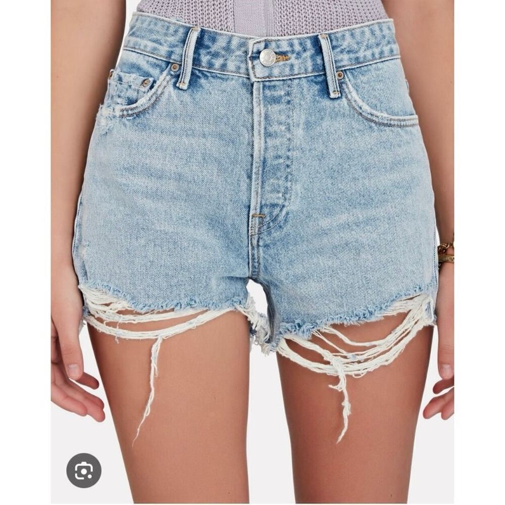 GRLFRND The Helena High Rise Cut Off Distressed Shorts in Newport